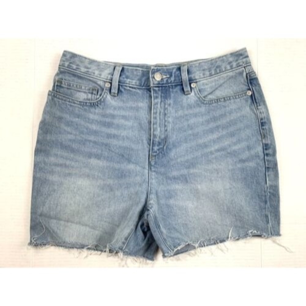 Lands' End Women's Size 8 Blue Denim Shorts Mid Rise Cutoff Raw Hem Medium Wash
